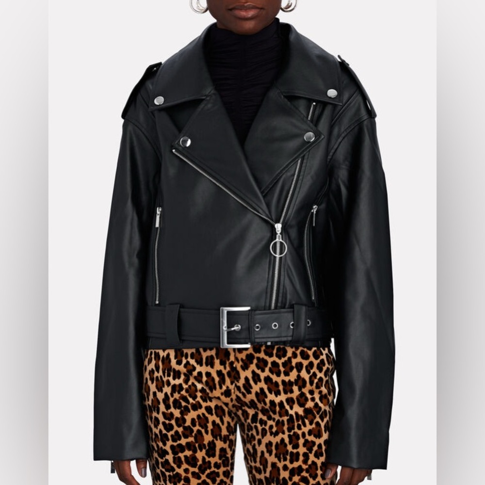 WeWoreWhat Cropped Faux Leather Moto Jacket Size M